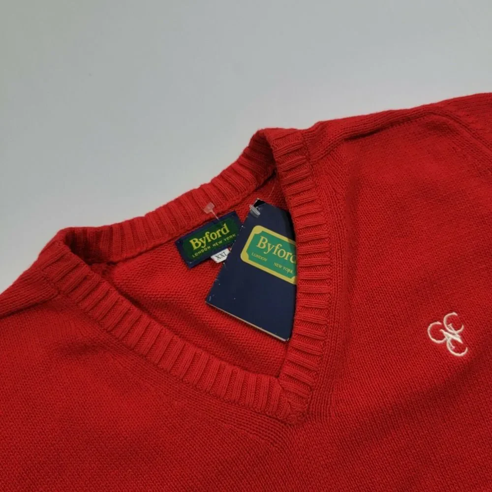 Byford Pullover Vneck‎ Sweater - Red - Knit - Cotton - XXL New - Vintage